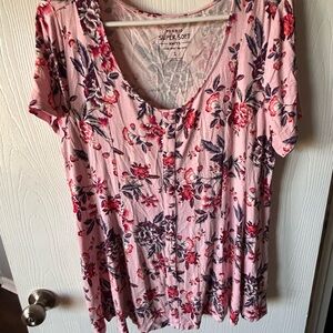 torrid Pink Floral Button-Front Short Sleeve Top